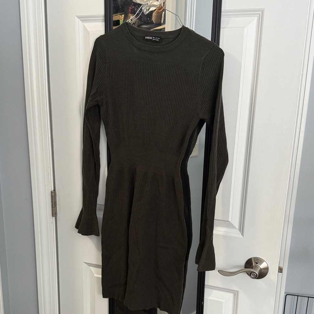Shein Dark Green Long Sleeve Dress